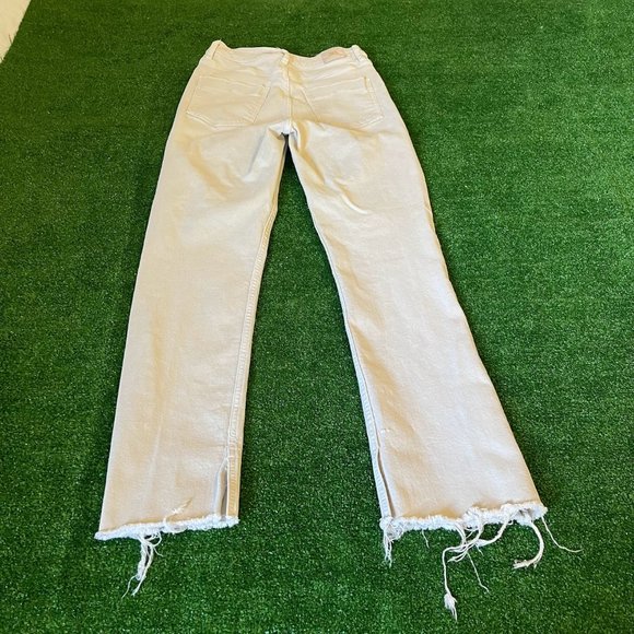 Zara Women's Split Raw Hem High Rise Denim Collection Beige Jeans Pants Size 06 - Picture 12 of 16